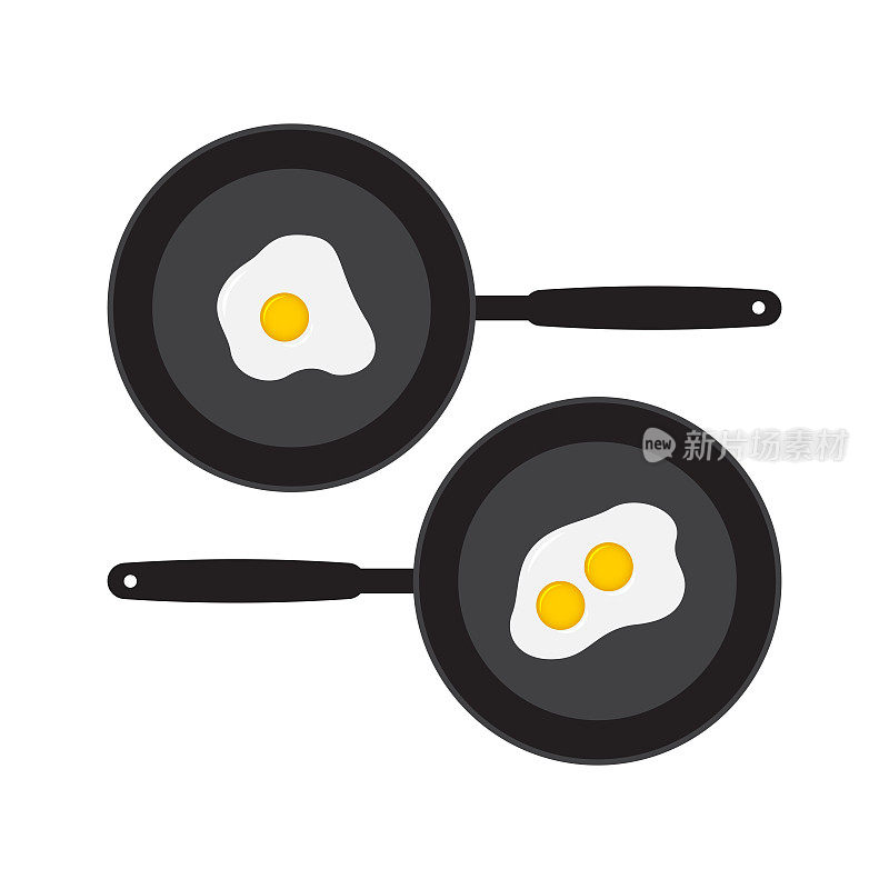 Flat fried egg on pan. Omelet vector illustration.